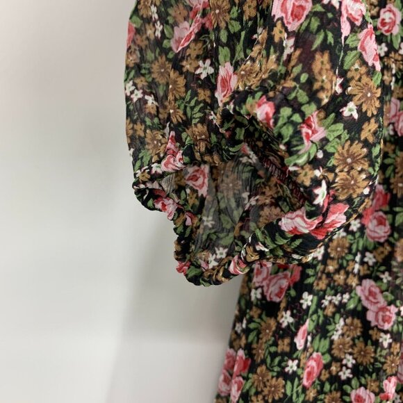 Zara Dress Black Floral Print 3/4 Sleeve V Neck Mini Lined - Picture 8 of 13